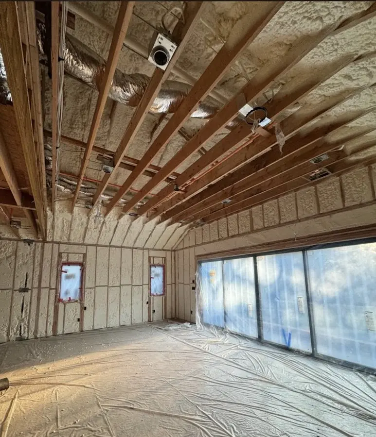 Interior walls and ceiling insulated with spray foam during new construction in Enterprise